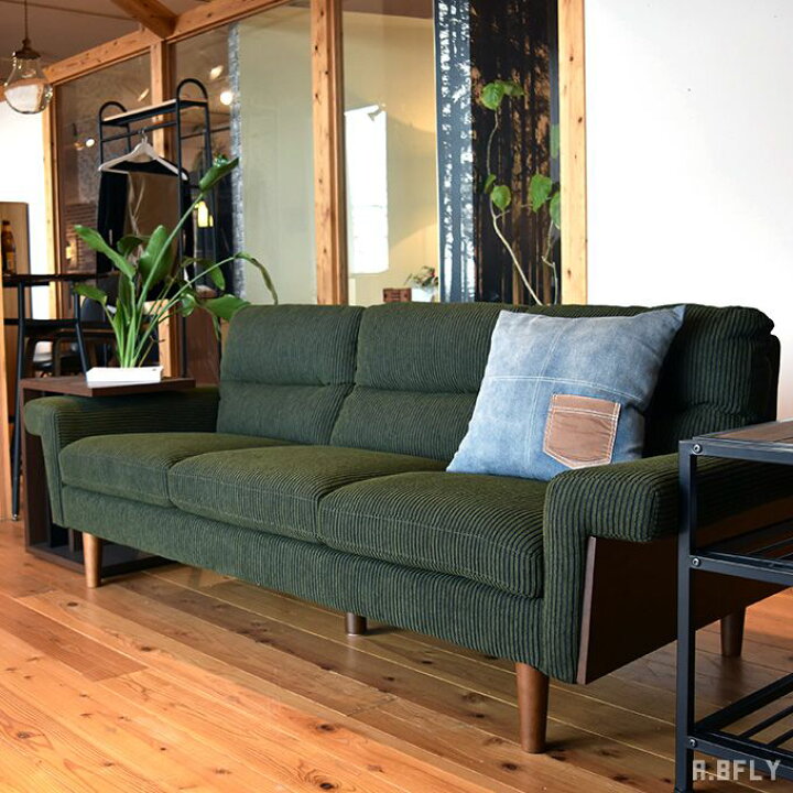 楽天市場】3Pソファ コーデュロイ 3人掛けソファー モスグリーン 天然  