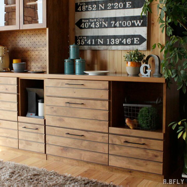 楽天市場 キッチンカウンター レンジ台 キッチンボード 食器棚 キッチン収納 カウンター 完成品 1 大型レンジ対応 引き戸 ヴィンテージ レトロ モダン 西海岸食器棚 1 キッチンカウンター ヴィンテージ インダストリアル ブラウン 木製 日本製 A Bfly ア ビーフライ