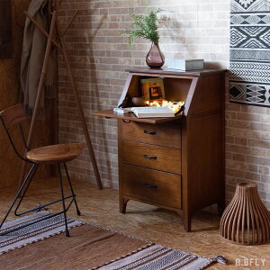 ライティングデスク ライティングチェスト ミニデスク 収納デスク チェスト ミニチェスト 引き出し 収納 天然木 木目 寝室 カントリー家具 アンティーク調 クラシカル お洒落 ブラウン ヴィ