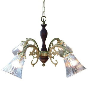 シャンデリア アンティーク 照明 ライト 天井 間接照明 クラシカル スポットライト レトロ ショップ リビング 寝室 玄関 アクセント ガラスシェード 4灯 真鍮 ゴージャス 豪華 ゴールド 木製