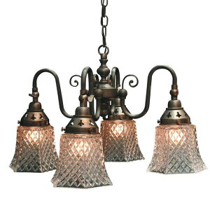 シャンデリア アンティーク 照明 ライト 天井 間接照明 クラシカル スポットライト レトロ ショップ リビング 寝室 玄関 アクセント ガラスシェード 4灯 ゴージャス 豪華