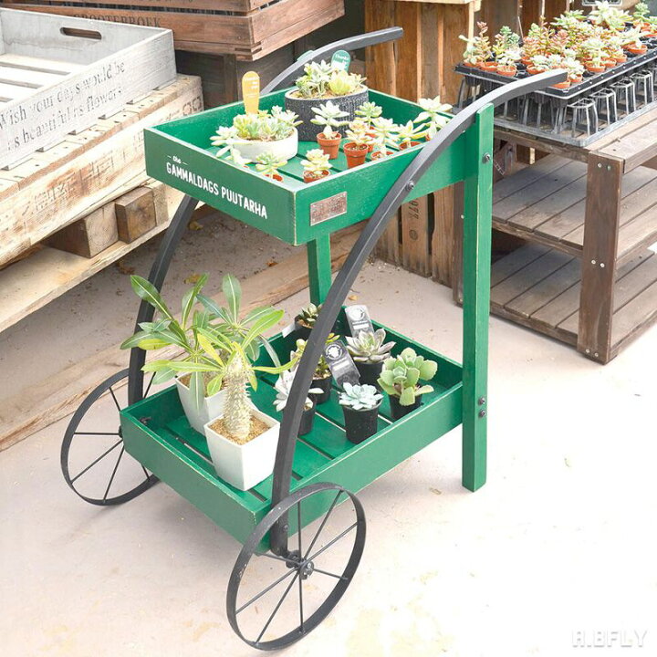 楽天市場】ウッデンカート フラワースタンド 園芸ラック カート ウッド  