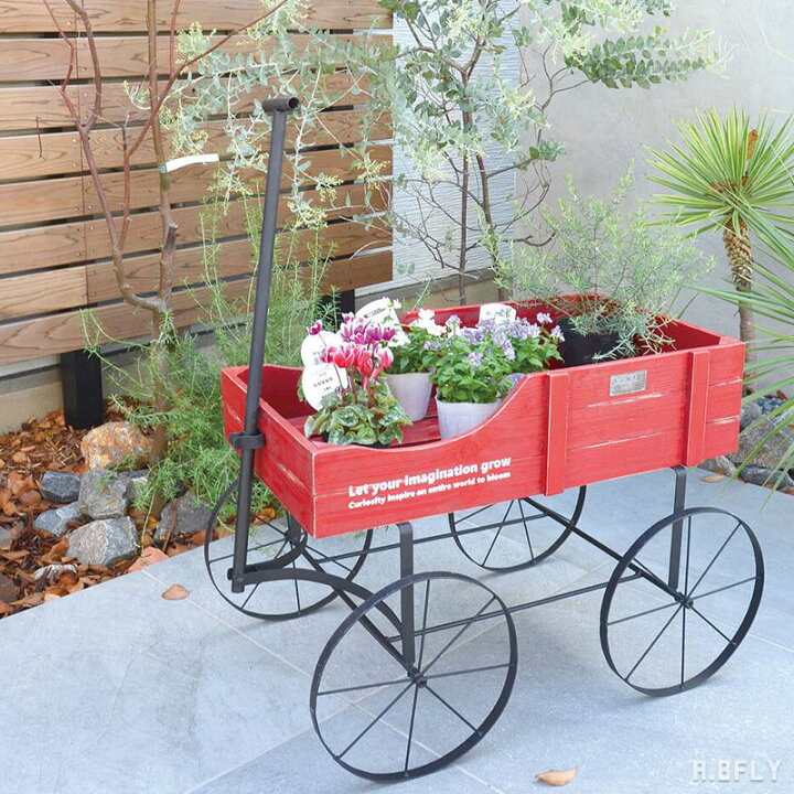 楽天市場】ウッデンカート フラワースタンド 園芸ラック カート ウッド  