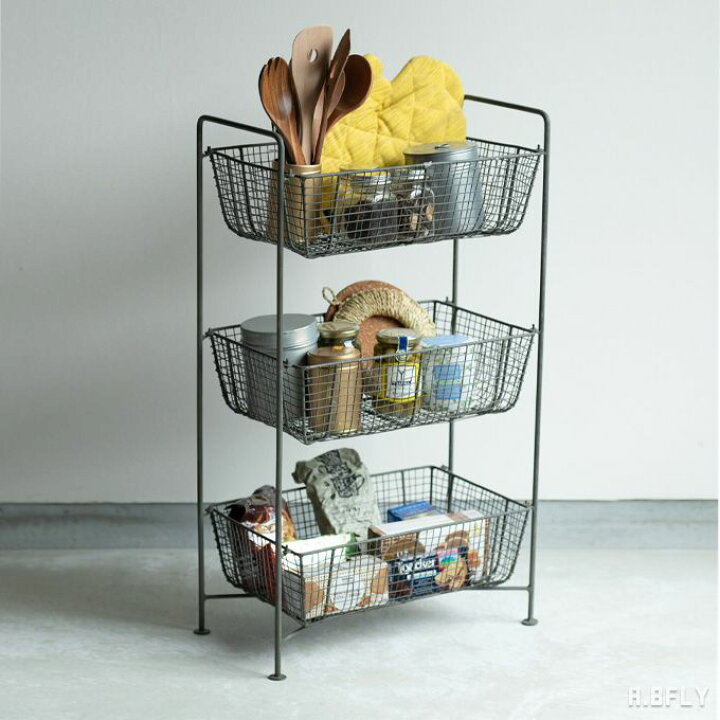 楽天市場 ワイヤーバスケット メッシュ 3段バスケット ワイヤーラック 無機質 スチール レトロ インダストリアル ナチュラル ユーズド感 ヴィンテージ リビング キッチン収納 サニタリー ガーデン 収納カゴ インテリア ディスプレイ 雑貨 A Bfly ア ビーフライ