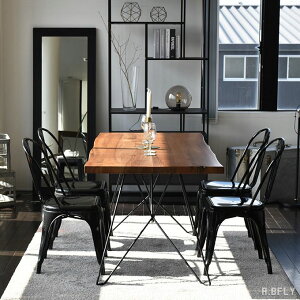 ダイニングテーブル 幅160cm 4人用 食卓テーブル 作業台 ウォールナット材 無垢板 一枚板調 ブラックスチール脚 ブラウン インダストリアル ブルックリン アメリカン カフェ 天然木【大型商