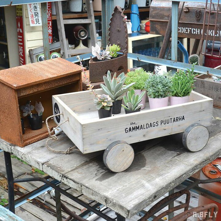 楽天市場 カート 木製カート ウッド 引き車 ガーデニング エクステリア 鉢 プランター インテリア ガーデン 雑貨 ビンテージ レトロ アンティーク シャビーテイスト ヴィンテージ 車輪 A Bfly ア ビーフライ