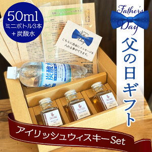 遅れてごめんね 父の日 セット ギフト アイリッシュウィスキー お酒 呑み比べ 蒸留酒 50ml 3種 贈り物 お酒が好き ミニボトル 小瓶 お手頃 ソーダ ハイボール ラッピング メッセージカード テ