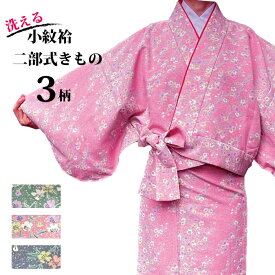 洗える二部式着物　袷仕立　日本製　花柄　京風　小紋　女性レディース　和装　着物
