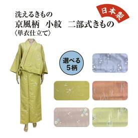 洗える二部式着物　小紋　単衣仕立　日本製　5柄　京風　春向きカラー　落ち着く和柄　女性レディース　和装　着物