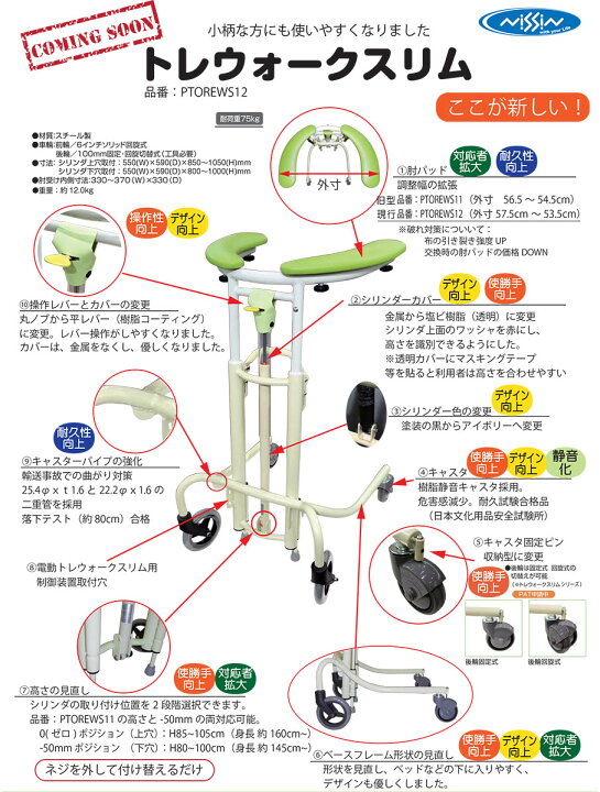 楽天市場】室内用歩行車 トレウォークスリム【歩行補助/歩行器/日進  