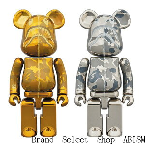 A BATHING APE(エイプ)x MEDICOM TOY(メディコムトイ)BAPE CAMO SHARK BE@BRICKGOLD & SILVER 2体SET【ベアブリック】【金+銀】【新品】BAPE(ベイプ)