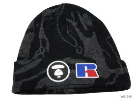 AAPE BY A BATHING APE(エーエイプ バイ ベイシングエイプ)AAPE NOW X Russell Athletic Knit Cap【ニットキャップ】【ニット帽/ビーニー】【ブラックCAMO】【新品】レターパックプラスで発送