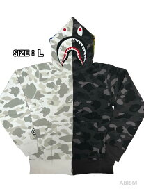 A BATHING APE(エイプ)COLOR CAMO HALF & HALF SHARK FULL ZIP HOODIEシャーク フルジップ パーカー【ホワイトCAMO×ブラックCAMO】【新品】【MEN'S】【日本製】BAPE(ベイプ)