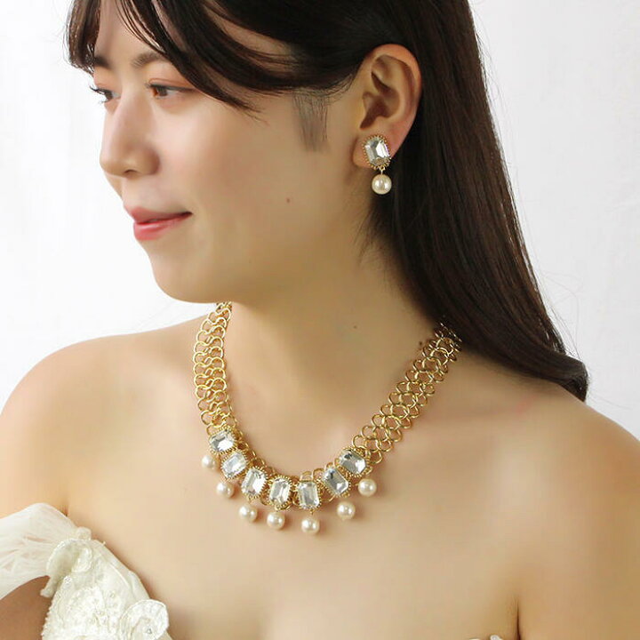 楽天市場】ABISTE ビジュー×パールショートネックレス・イヤリング 