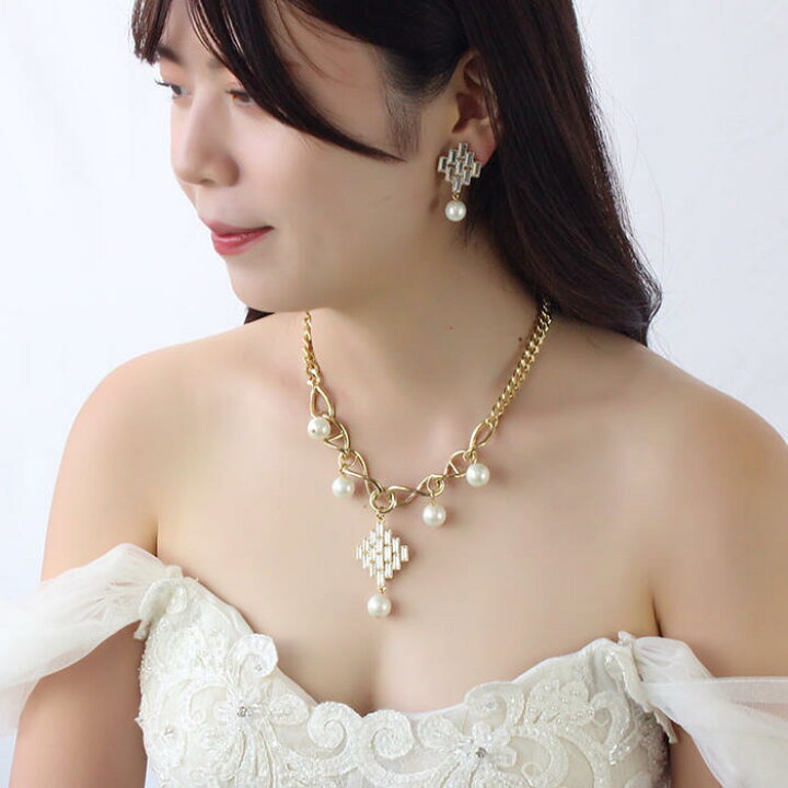 楽天市場】ABISTE ビジュー×パールショートネックレス・イヤリング 