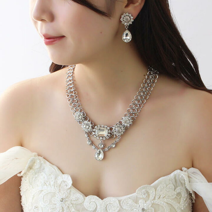 楽天市場】ABISTE ビジュー×チェーンショートネックレス・イヤリング 