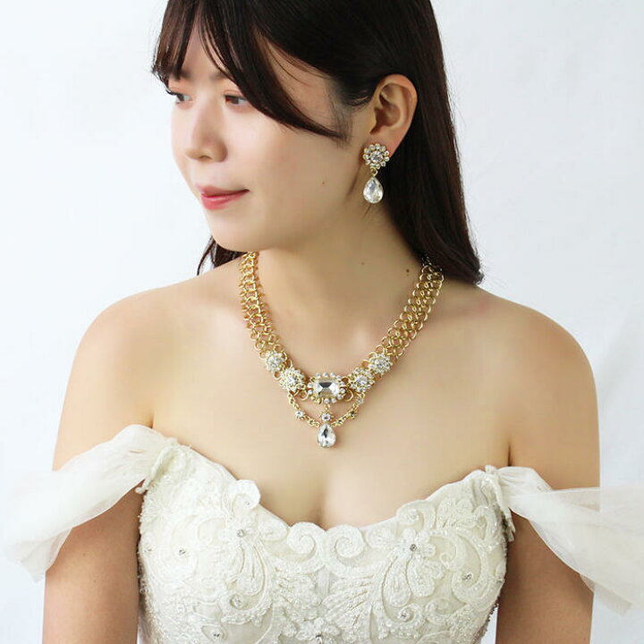 楽天市場】ABISTE ビジュー×チェーンショートネックレス・イヤリング 