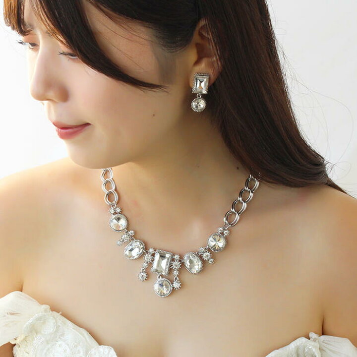 楽天市場】ABISTE ビジュー×チェーンショートネックレス・イヤリング 