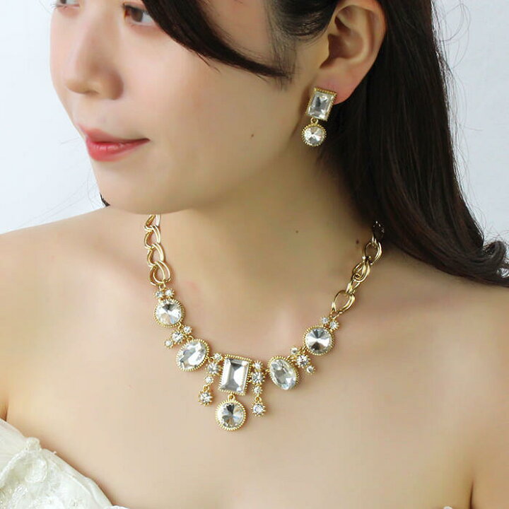 楽天市場】ABISTE ビジュー×チェーンショートネックレス・イヤリング 
