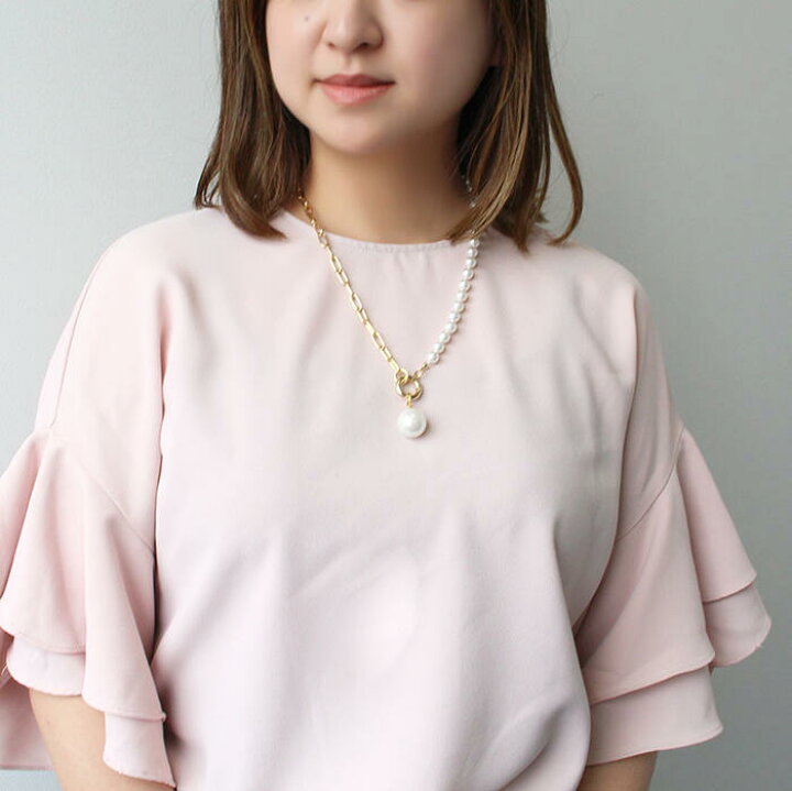 楽天市場】ABISTE ガラスパール×チェーンコンビショートネックレス 
