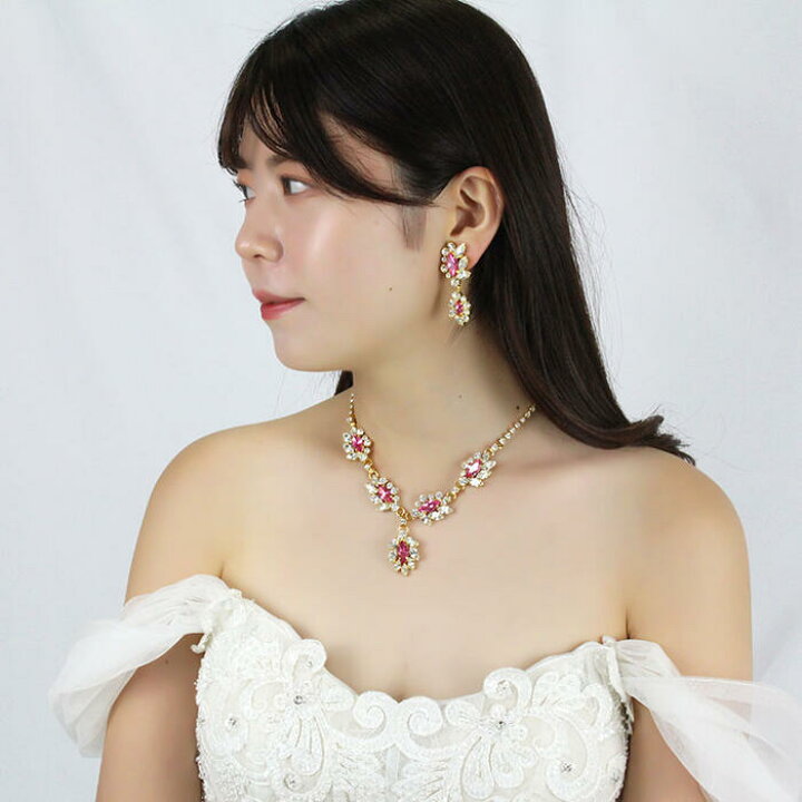 楽天市場】ABISTE フラワーモチーフビジューネックレス・イヤリング 