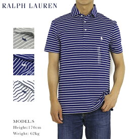 Ralph Lauren Men's Cotton Jersey Border Polo Shirt US ポロ ラルフローレン ミディアムフィット ボーダー柄 台襟 ポロシャツ ワイドカラー　ワンポイント