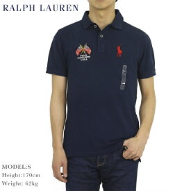 ポロ ラルフローレン ビンテージ加工 鹿の子 ポロシャツ アメリカ国旗 POLO Ralph Lauren Men's "USA FLAG" CUSTOM SLIM FIT Polo Shirt US (UPS)