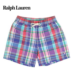 �|�� �����t���[���� �����Y �`�F�b�N �|�j�[�h�J �X�C���V���[�c�i�����jPOLO Ralph Lauren Men's Pony Swim Shorts US