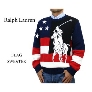 �|�� �����t���[���� �����Y �r�b�O�|�j�[ �A�����J���� �N���[�l�b�N �Z�[�^�[ POLO Ralph Lauren Men's Big Pony American Flag Men's Crew Neck Cotton Sweater US