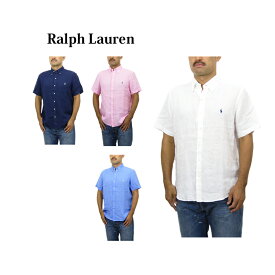 ポロ ラルフローレン メンズ 麻 リネン ボタンダウン 半袖シャツ　ワンポイント クラシックフィット POLO Ralph Lauren Men's CLASSIC FIT RL UNTUCKED FIT LINEN S/S B.D.Shirts US