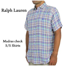 ポロ ラルフローレン 麻 リネン ボタンダウン 半袖シャツ マドラスチェック クラシックフィット POLO Ralph Lauren CLASSIC FIT LINEN S/S B.D.Shirts US