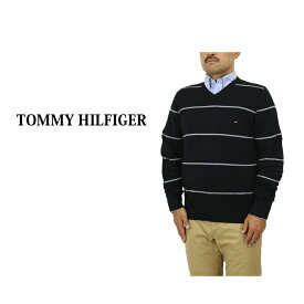 トミーヒルフィガー メンズ コットン Vネック ボーダー セーター ニット Tommy Hilfiger Men's V-neck Cotton Crew Sweater US