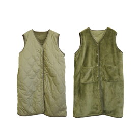 送料無料 裏ボア ルームウェア キルティングベスト リバーシブル 【 レディース ルームウエア 部屋着 着る毛布 もこもこ 秋 冬 大きいサイズ マタニティ マザーズ ロング 静電気防止 リモート インナーベスト 袖なし かわいい おしゃれ ワンマイルウェア】バレンタイン kimou