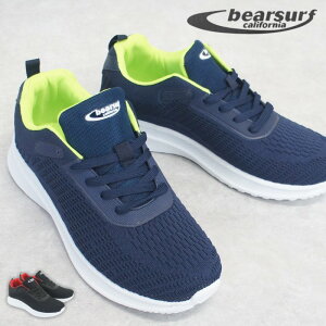 BEAR SURF ベアサーフ スニーカー メンズ 軽量 軽い ひも 紐 介護士 ヘルパー ブラック 黒 ウォーキング ジョギング 作業靴 メッシュ ナイロン 男性 紳士 父の日 mzbs1049