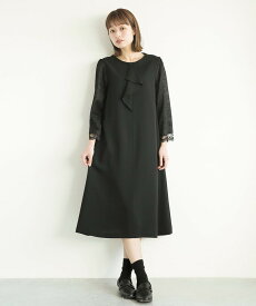 【洗濯機で洗える】喪服 /お袖スカラップレース切り替えデザインブラックフォーマルワンピース（裏付き）