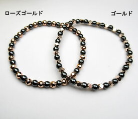 ヘマタイト4mmブレスレット ローズゴールド/ゴールド パワーストーン B1hema504