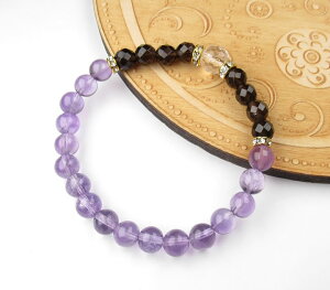 スモーキークォーツ アメジスト ブレスレット 浄化 保護ブレス 水晶 パワーストーン B1smo012