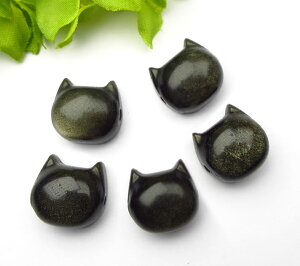 ゴールデンオブシディアン ビーズ 15mm 1粒売り 横穴 猫 ねこ ネコ ぷっくり アクセサリーパーツ パワーストーン 天然石 お守り bs-obsi001