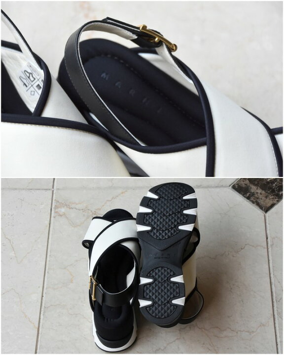 楽天市場】【正規取扱】MARNI(マルニ) / ウェッジサンダル white/black  
