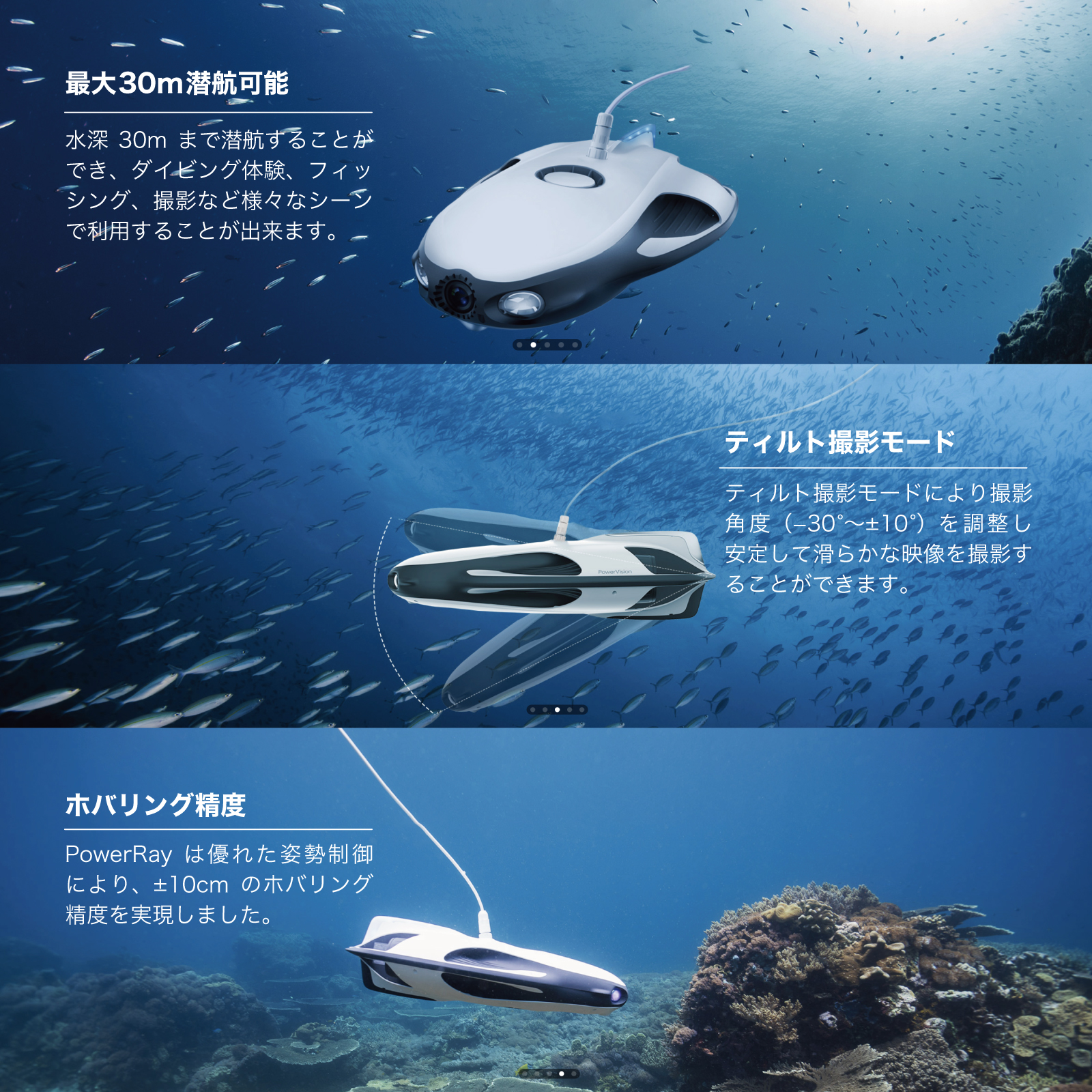 水中ドローン PowerVision PowerRay ウィザード版 4K 高画質 カメラ付き スマホ 初心者 釣り もできる フィッシングドローン  / VRゴーグル 魚群探知機 付き | Acalie楽天市場店