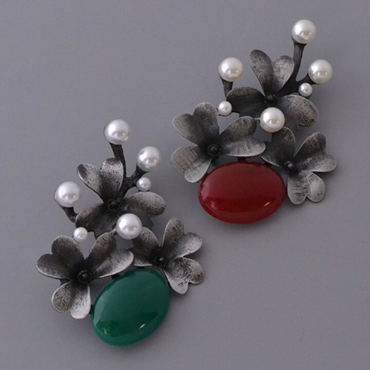 楽天市場】ブローチ 花 フラワー 赤 緑 ボリューム アンティーク調  