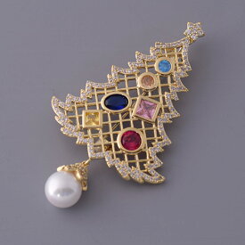 ブローチ　クリスマスツリー　パール　ゴールド　冬　パーティー　衣装　マフラー留め　カジュアル　アクセサリー