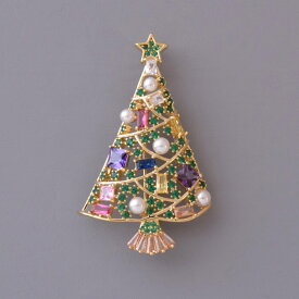 パール＆ビジュー クリスマスツリー ブローチ レディース 高品質 キュービックジルコニア ギフトにもおすすめ キラキラ レディース 通販