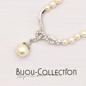 ドイツ製　BIJOU-COLLECTION　リボンデザイン　ガラスパールネックレス(ヨーロッパ/アクセサリー直輸入/レディース/インポート/コスチュームジュエリー)