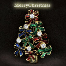 リボンのクリスマスツリーブローチ　カラフル　ピンブローチ/ピンバッジ/タックピン/ブローチピン　クリスマスグッズ