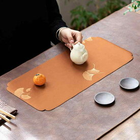 テーブルランナー ティーマット 茶器茶道具お茶会茶席敷物 和室リビングダイニングテーブルセンター イチョウ銀杏葉和柄和風モダン オリエンタル織物ジャガード シンプルベーシック定番スタンダードナチュラルカジュアル
