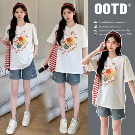 妊婦服 夏用 短袖 カートゥン柄 Tシャツ ショーツ 2点セット ゆったり リラックス ファッション かわいい プリント 日常着 軽量 コットン素材