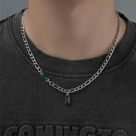 ネックレス レディース アクセサリー ジュエリー 祖母緑 ジルコニア 切り替え チェーン ペンダント 鎖骨チェーン クール かっこいい おしゃれ ストリート系 ヒップホップ チタン鋼 ヴィンテージ レトロ 高級感 華奢 シンプル エレガント パーティー