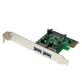 SuperSpeed USB 3.0 2ポート増設PCI Expressインターフェースカード UASP対応 2x USB 3.0 5Gbps 拡張用PCIe x1 接続ボード SATA電源端子(15ピン)付き スターテック StarTech.com 2年保証