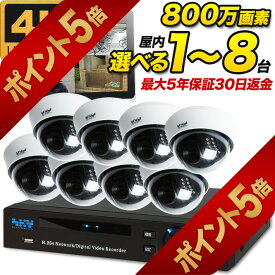 【今だけ楽天ポイント5倍！12/11まで】AI搭載 4K 防犯カメラ 屋内 車上荒らし ドーム型 800万画素 録音 マイク搭載 遠隔監視 台数を選択 1〜8台と録画装置セット 監視カメラセット 赤外線 iPhone Android 800domeset_1-8 SONY
